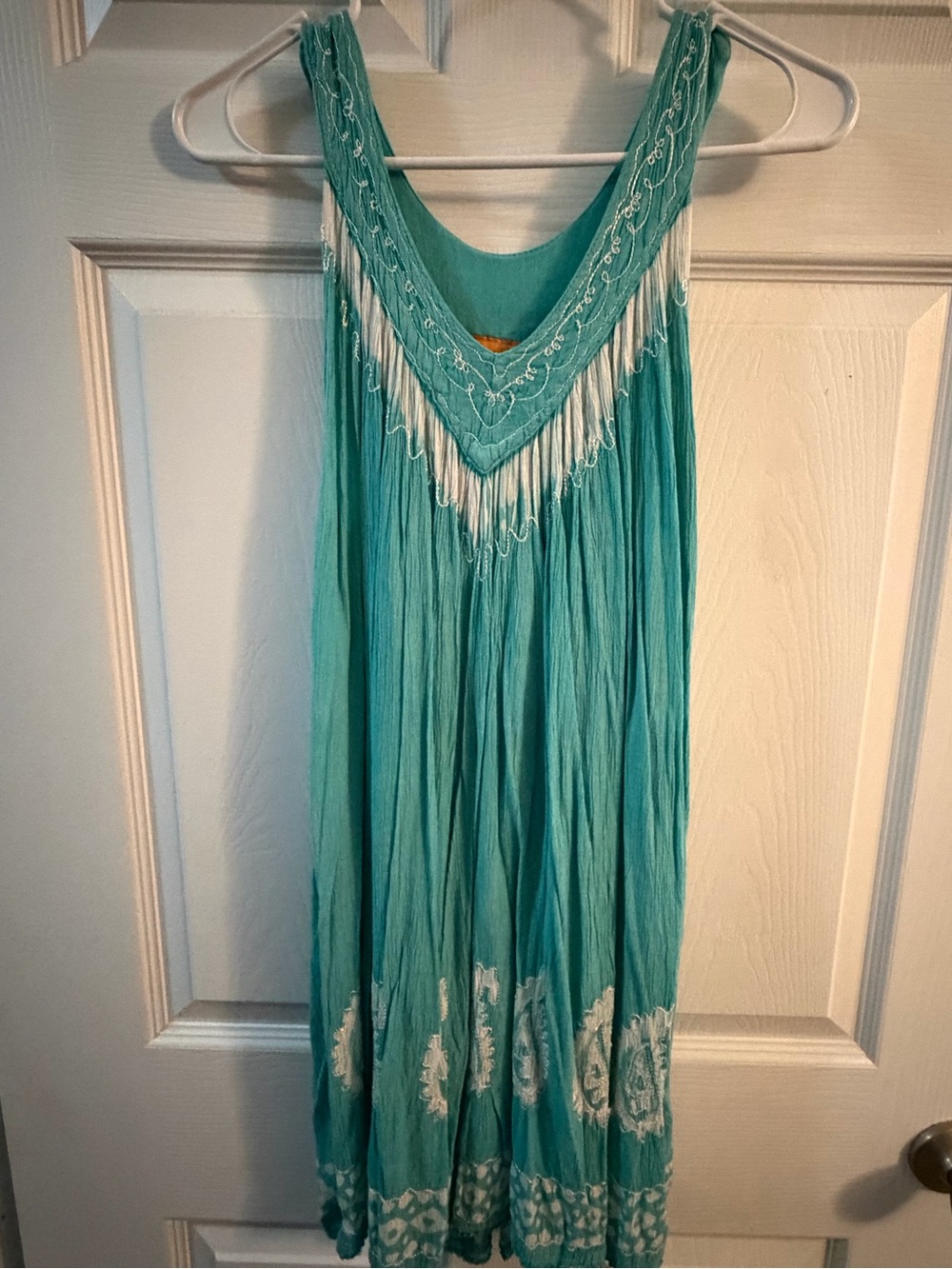 Sakkas Turquoise Fringe Embroidered Mini Dress